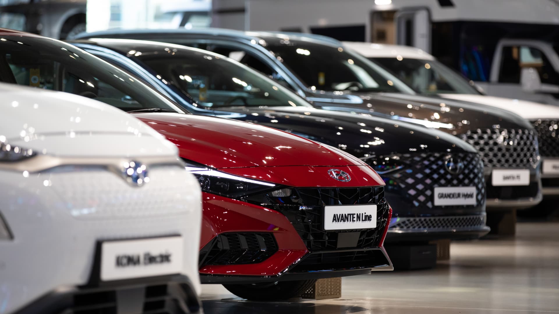 Hyundai Motor Co. vehicles are displayed at the company's Motorstudio showroom in Goyang, South Korea, on Thursday, Oct. 22, 2020.