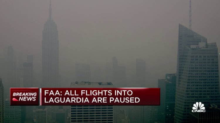 FAA pauses all flights into LaGuardia Airport due to limited visibility from smoke