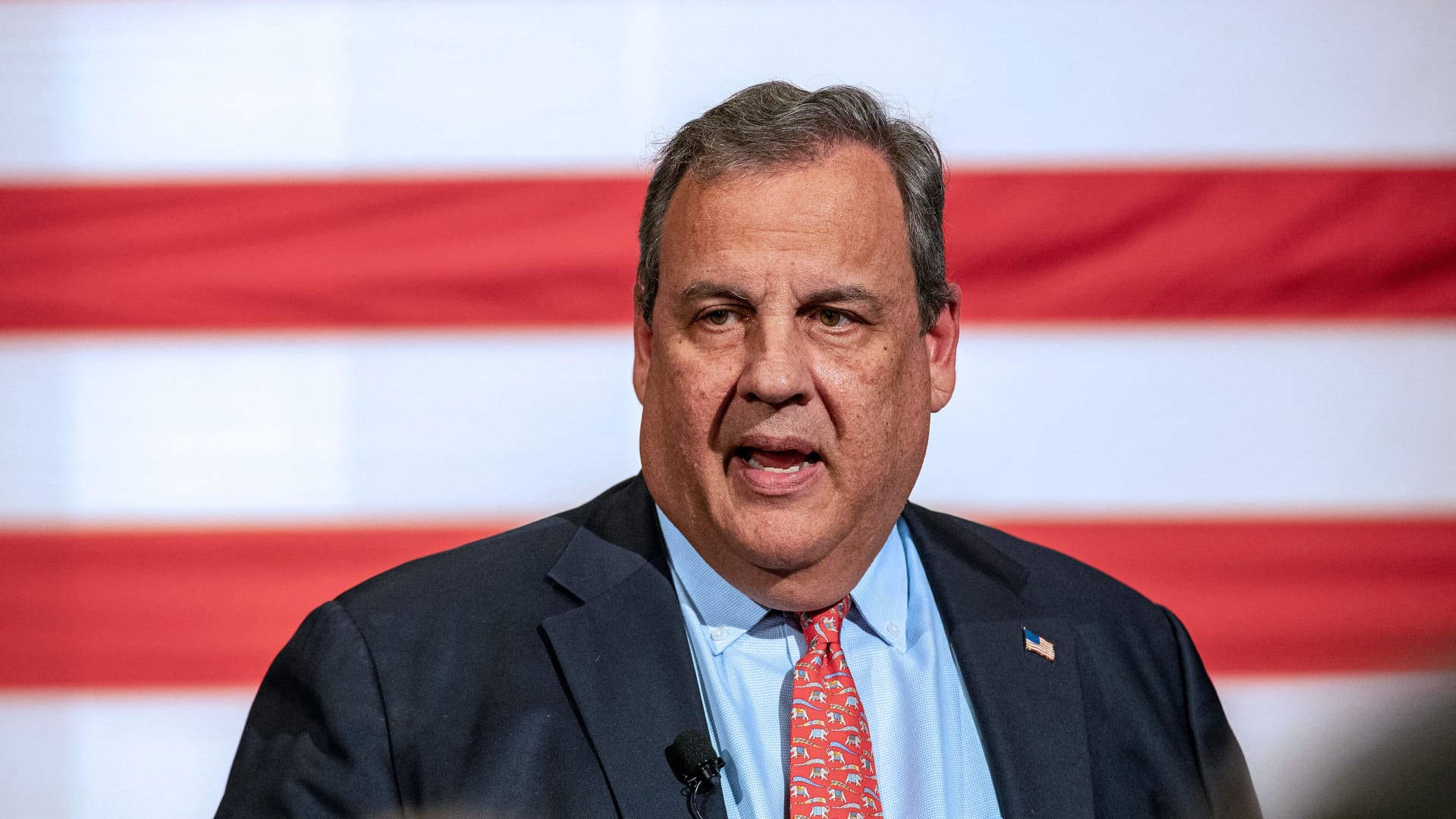 Former New Jersey Governor Chris Christie speaks during a New Hampshire Town Hall at Saint Anselm College in Goffstown, New Hampshire, on June 6, 2023. 