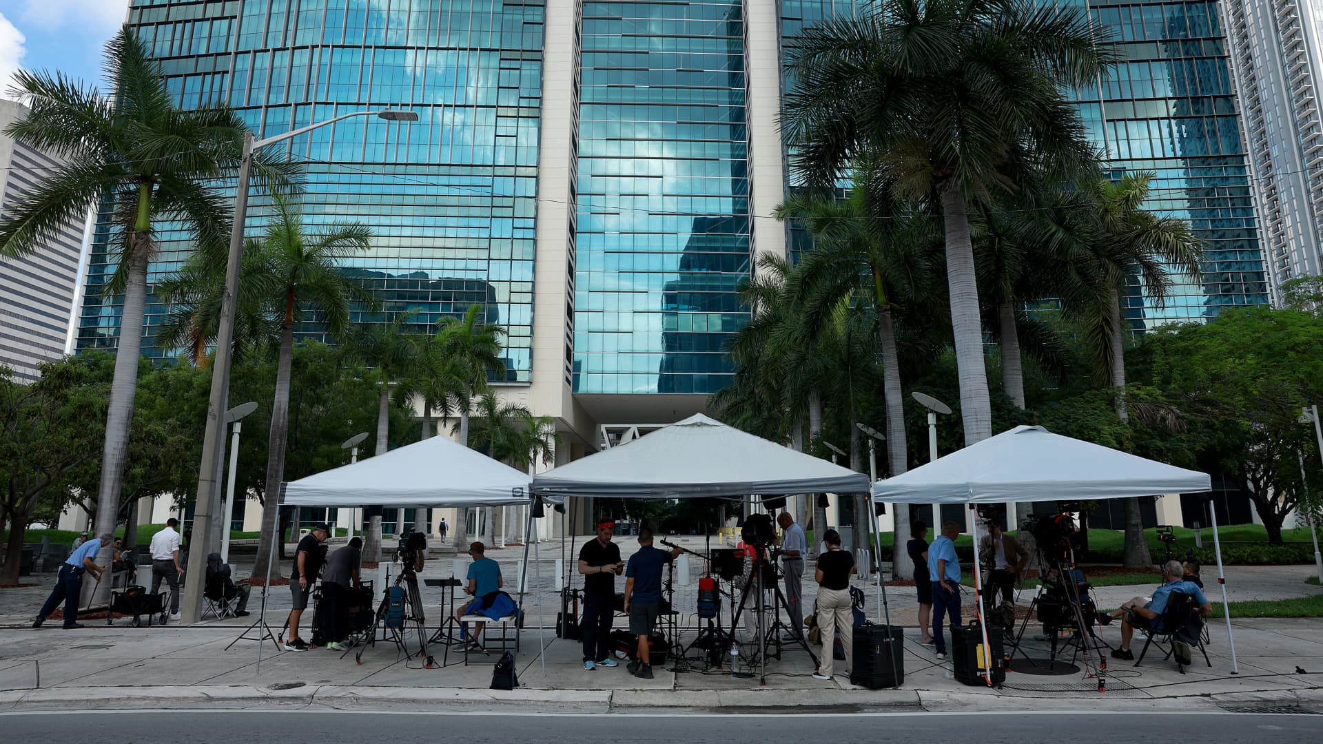 The Wilkie D. Ferguson Jr. United States Federal Courthouse where Taylor Budowich, a former spokesman for former U.S. President Donald Trump, appeared before a grand jury is seen on June 07, 2023 in Miami, Florida.