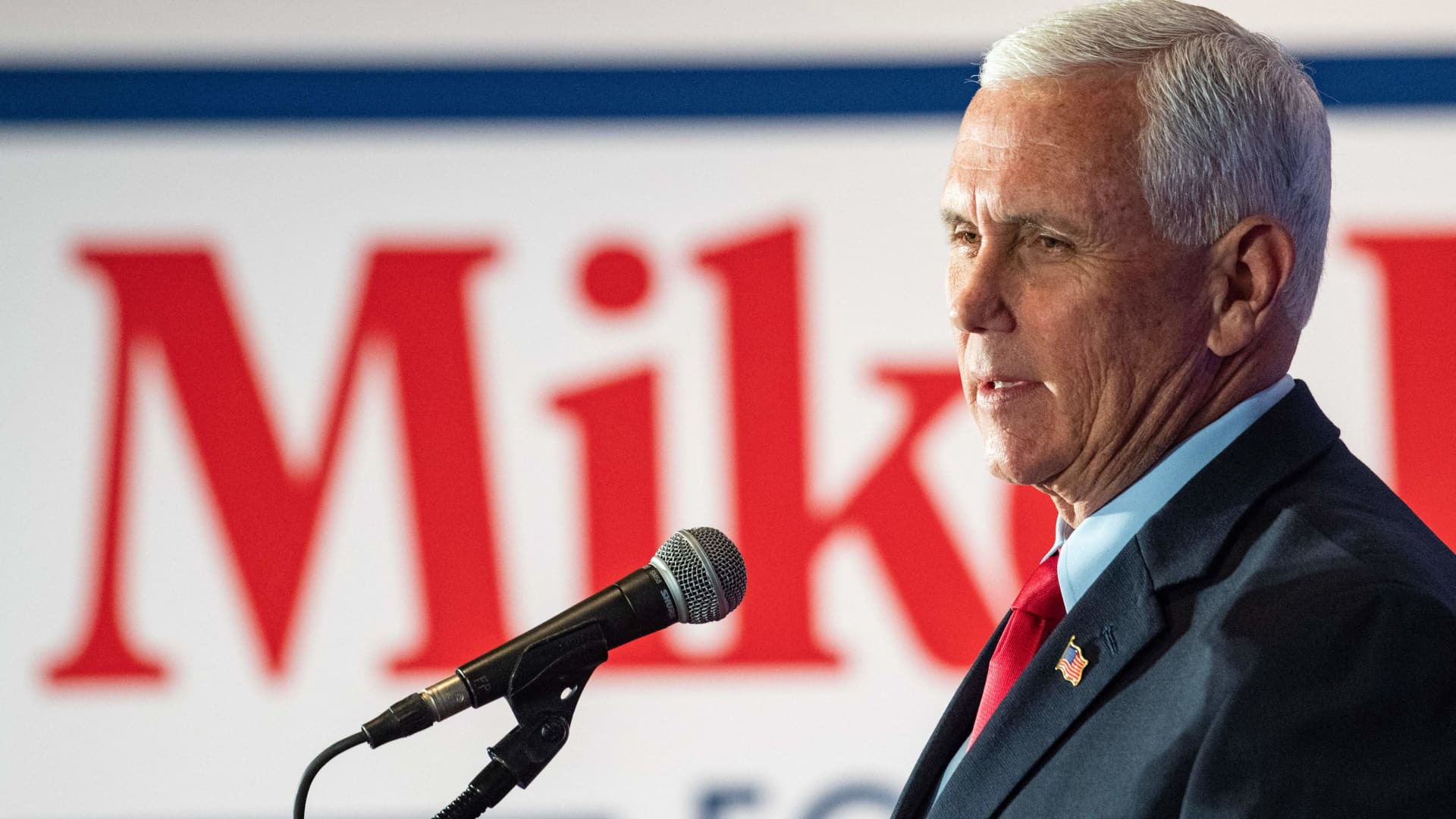 Former US Vice President and 2024 presidential hopeful Mike Pence speaks at a campaign event in LaBelle Winery & Event Center in Derry, New Hampshire, on June 9, 2023. 