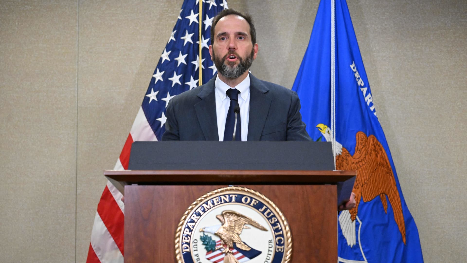 Special Counsel Jack Smith speaks to the press at the US Department of Justice in Washington, DC, on June 9, 2023, announcing the unsealing of the indictment against former US President Donald Trump.