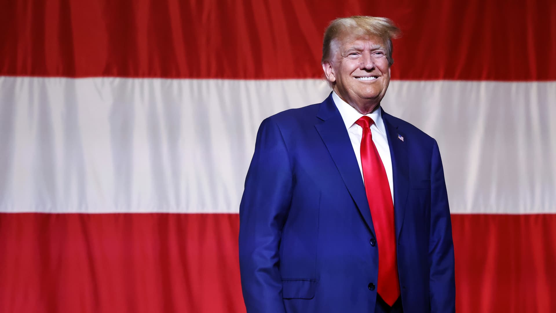 Former U.S. President Donald Trump arrives to deliver remarks during the Georgia state GOP convention at the Columbus Convention and Trade Center on June 10, 2023 in Columbus, Georgia. 