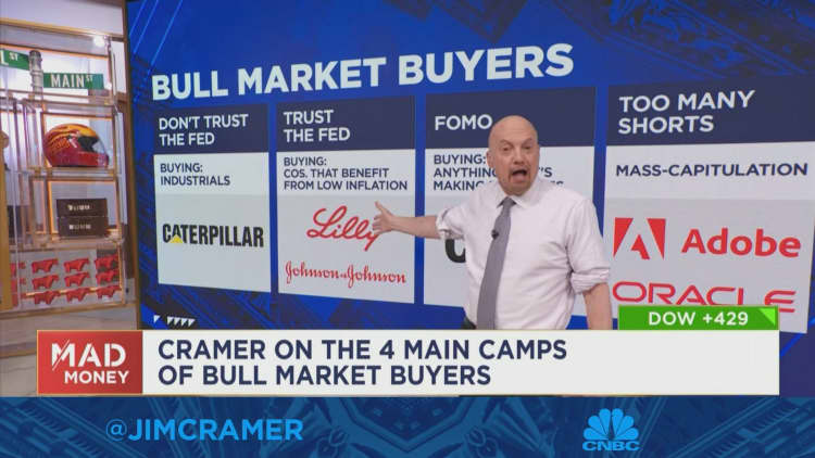The only group that bull market buyers aren't buying right now is tech, says Jim Cramer
