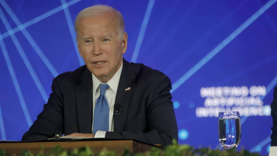 SAN FRANCISCO, CALIFORNIA - JUNE 20: President Joe Biden speaks as he meets with AI experts and researchers at the Fairmont Hotel in San Francisco, Calif., on Tuesday, June 20, 2023. (Jane Tyska/Digital First Media/East Bay Times via Getty Images)