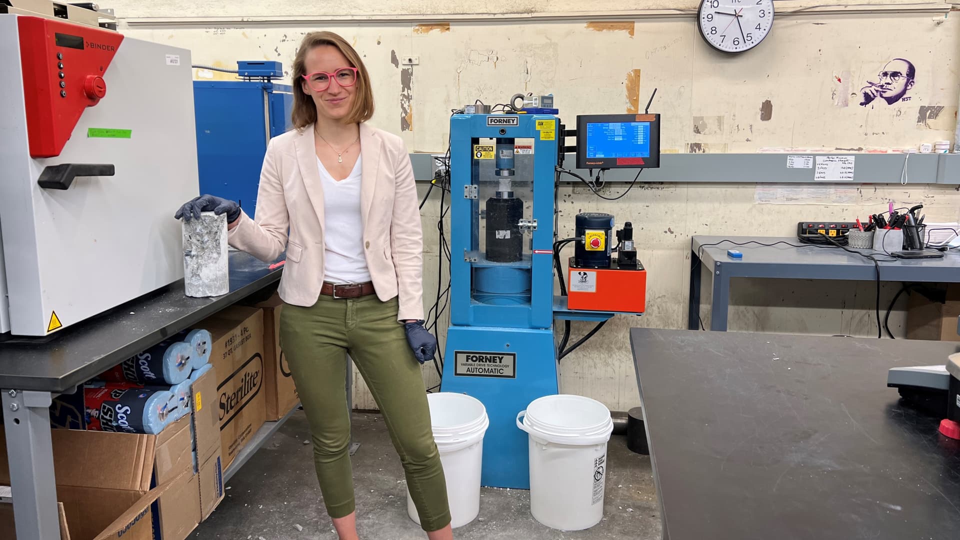 Leah Ellis, CEO of Sublime Systems, works in the cement lab.