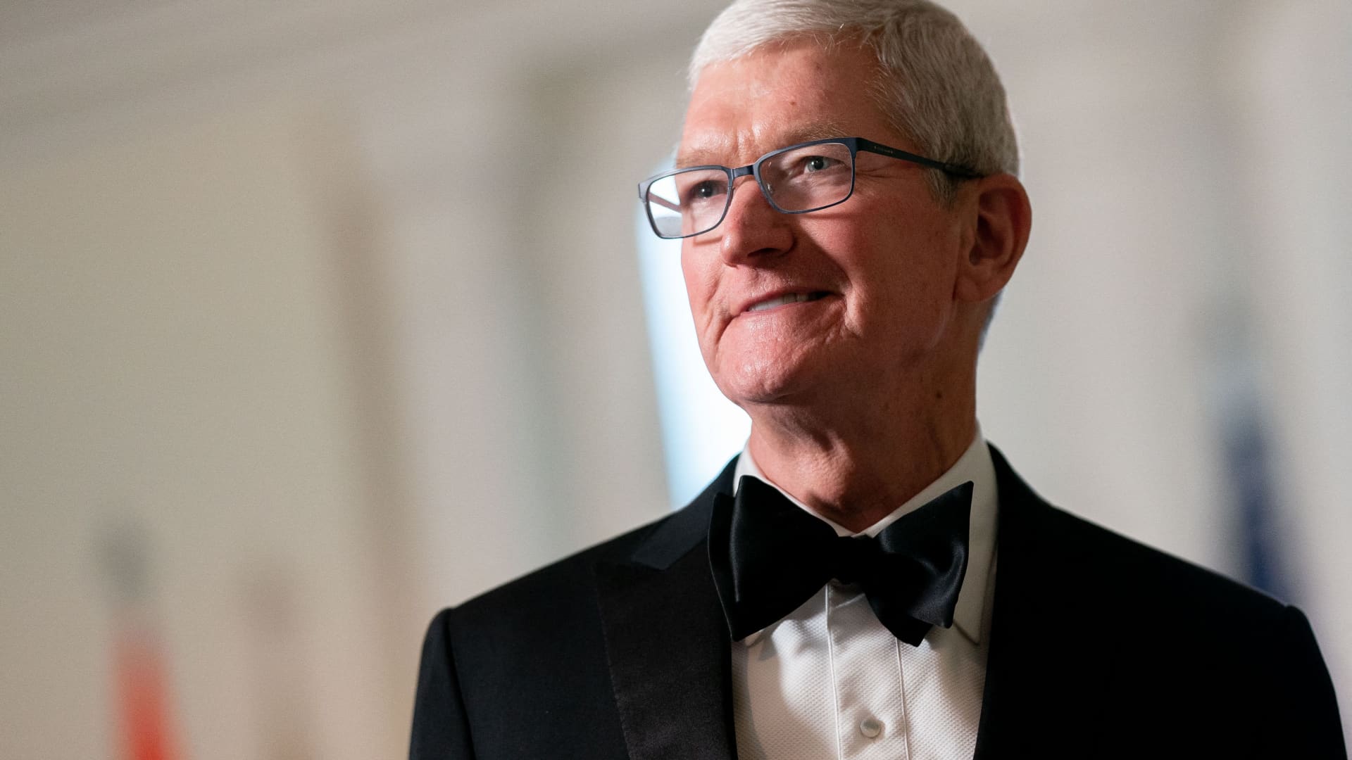 Apple CEO Tim Cook arrives for an official State Dinner in honor of India's Prime Minister Narendra Modi, at the White House in Washington, DC, on June 22, 2023. 