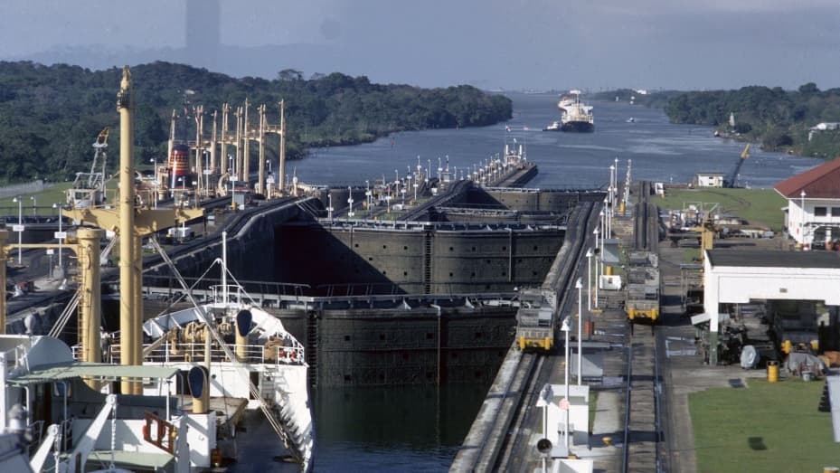 The Gatun Locks of the Panama Canal.