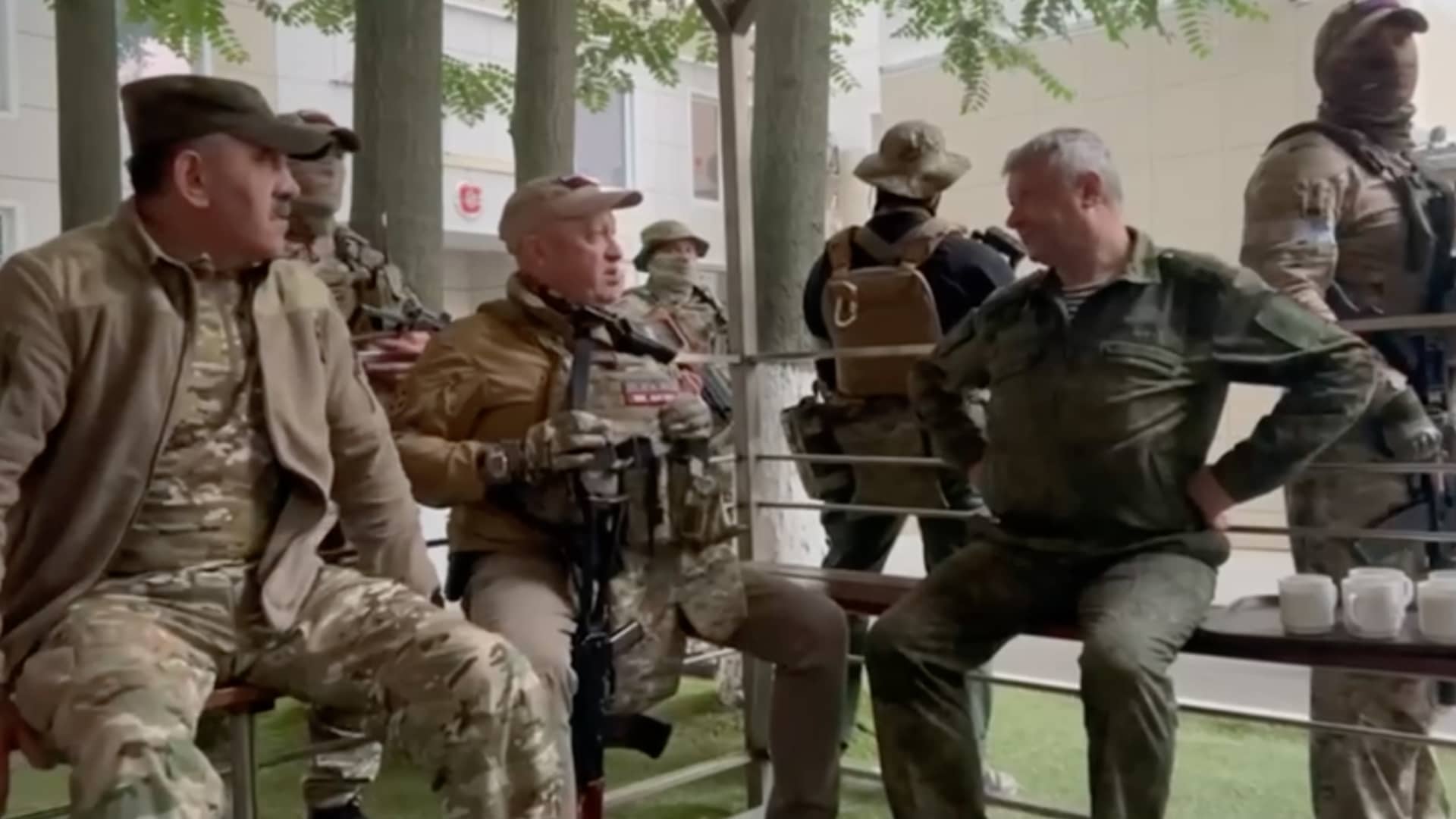A screen grab captured from a video shows Wagner chief Yevgeny Prigozhin making a speech after Headquarters of the Southern Military District surrounded by fighters of the paramilitary Wagner group in Rostov-on-Don, Russia on June 24, 2023. 