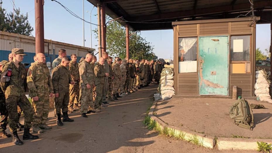 VORONEZH OBLAST, RUSSIA - JUNE 24: (----EDITORIAL USE ONLY - MANDATORY CREDIT - "WAGNER / HANDOUT" - NO MARKETING NO ADVERTISING CAMPAIGNS - DISTRIBUTED AS A SERVICE TO CLIENTS----) Russian soldiers at border crossing in Russiaâs southern region of Voronezh on June 24, 2023. The Wagner claims shared on their social media account that 180 Russian security guards at the Bugaevka border gate in Voronezh Oblast refused to intervene in Wagner paramilitary group. (Photo by Wagner / Handout/Anadolu Agency via Get