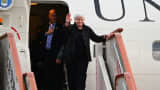 US Treasury Secretary Janet Yellen (R) arrives at Beijing Capital International Airport in Beijing on July 6, 2023.