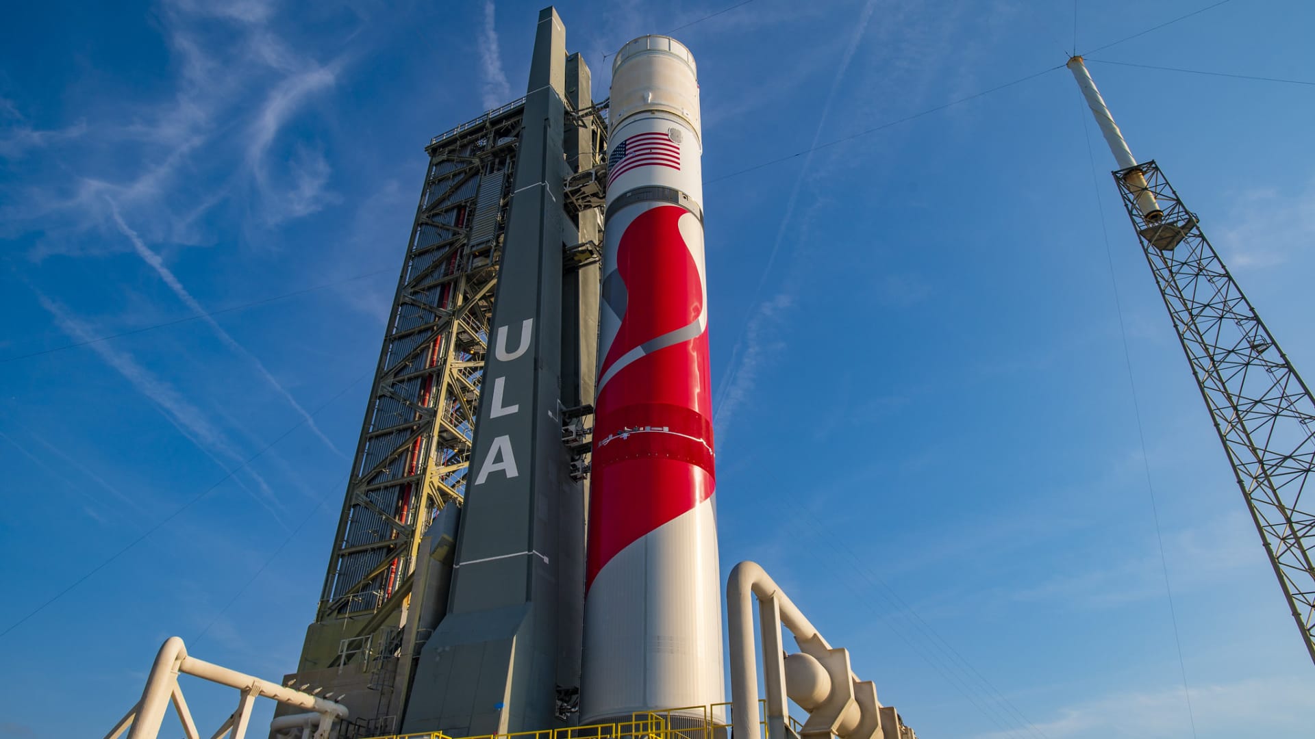 The Vulcan rocket for the Cert-1 mission stands at SLC-41 during testing in Cape Canaveral, Florida, May 12, 2023.