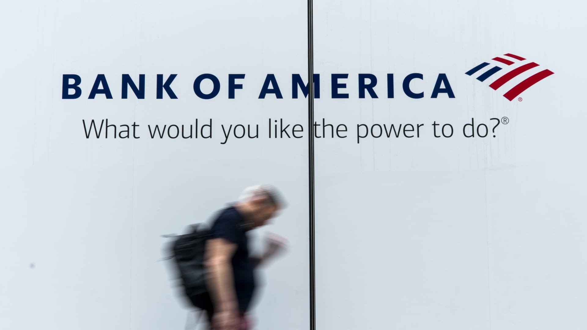 A man walks by the Bank of America headquarters in New York on July 18, 2023.