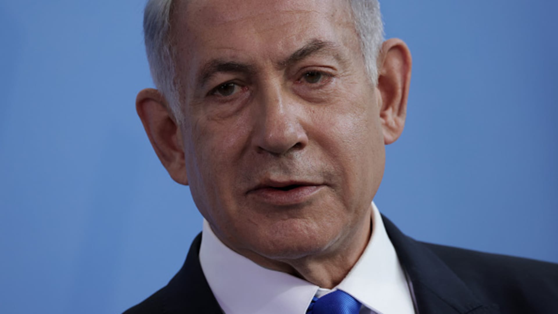 Israeli Prime Minister Benjamin speaks to the media on March 16, 2023 in Berlin, Germany.