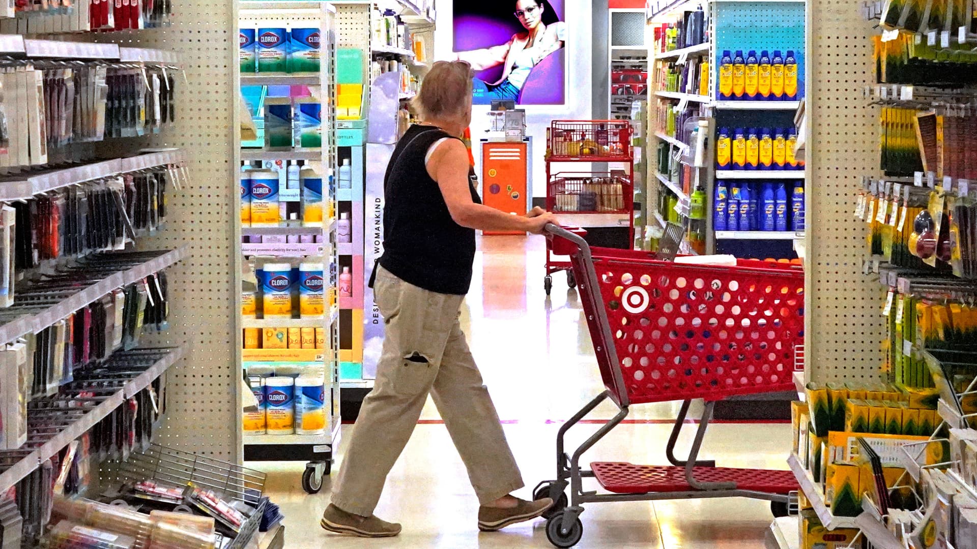 A shopper looks down an aisle in a Target store in Upper Saint Clair, Pa., on Friday, July 7, 2023.