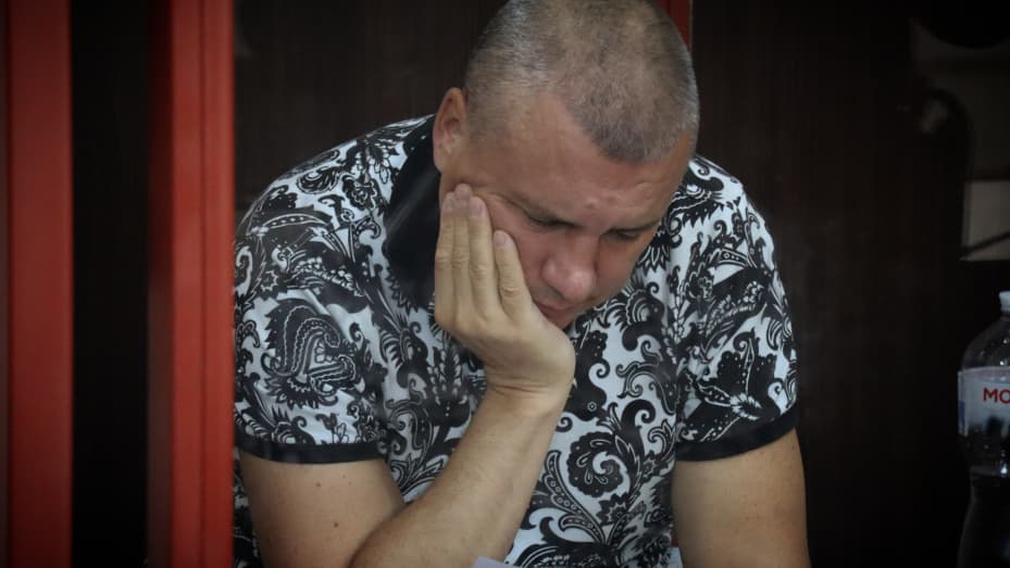 Former military commissar Yevhen Borysov during the court session on July 25, 2023 in Kyiv, Ukraine.