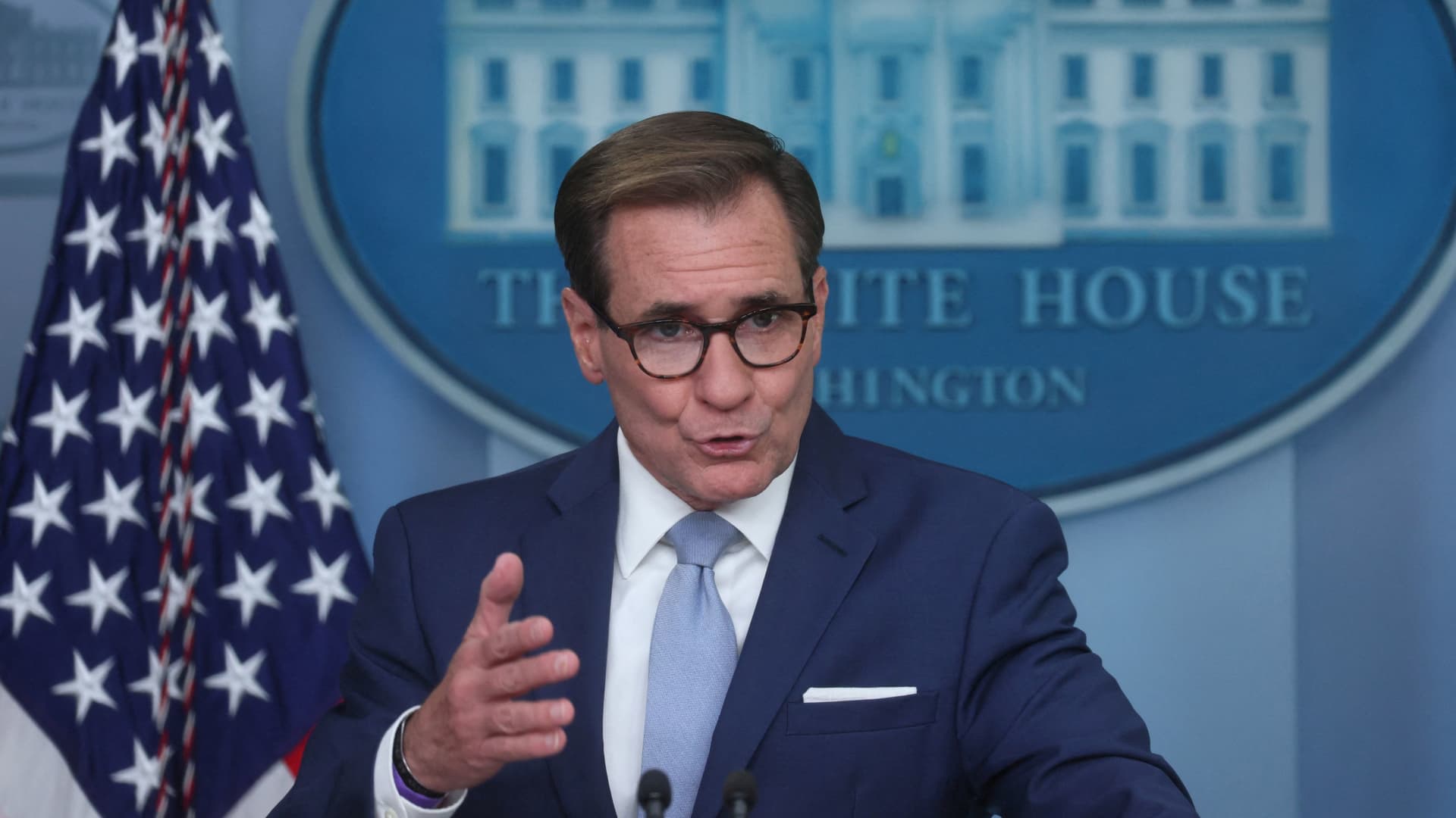 U.S. National Security Council (NSC) Coordinator for Strategic Communications John Kirby speaks during a press briefing at the White House in Washington, U.S., July 26, 2023.