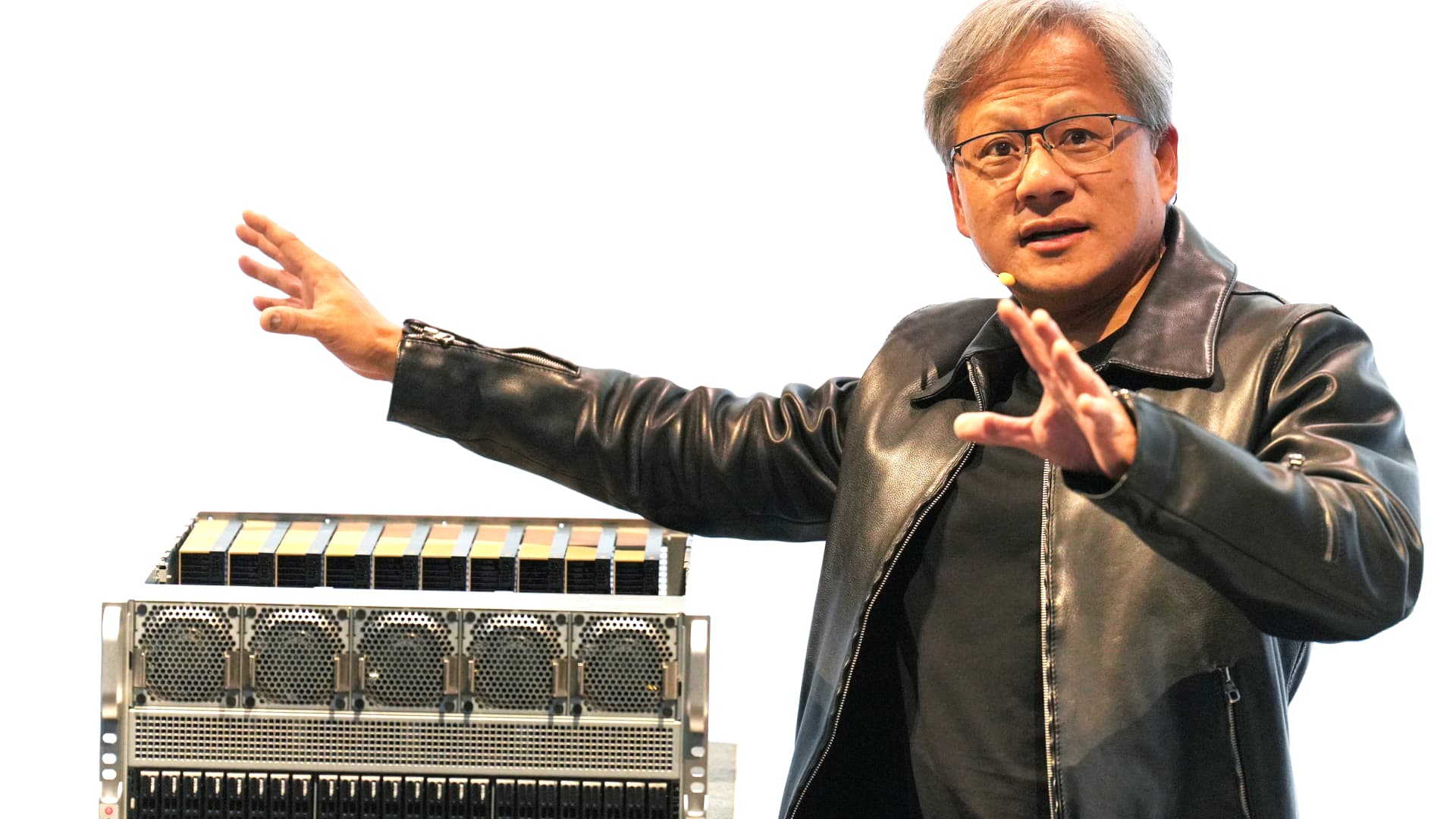 Nvidia CEO Jensen Huang speaks at the Supermicro keynote presentation during the Computex conference in Taipei on June 1, 2023.