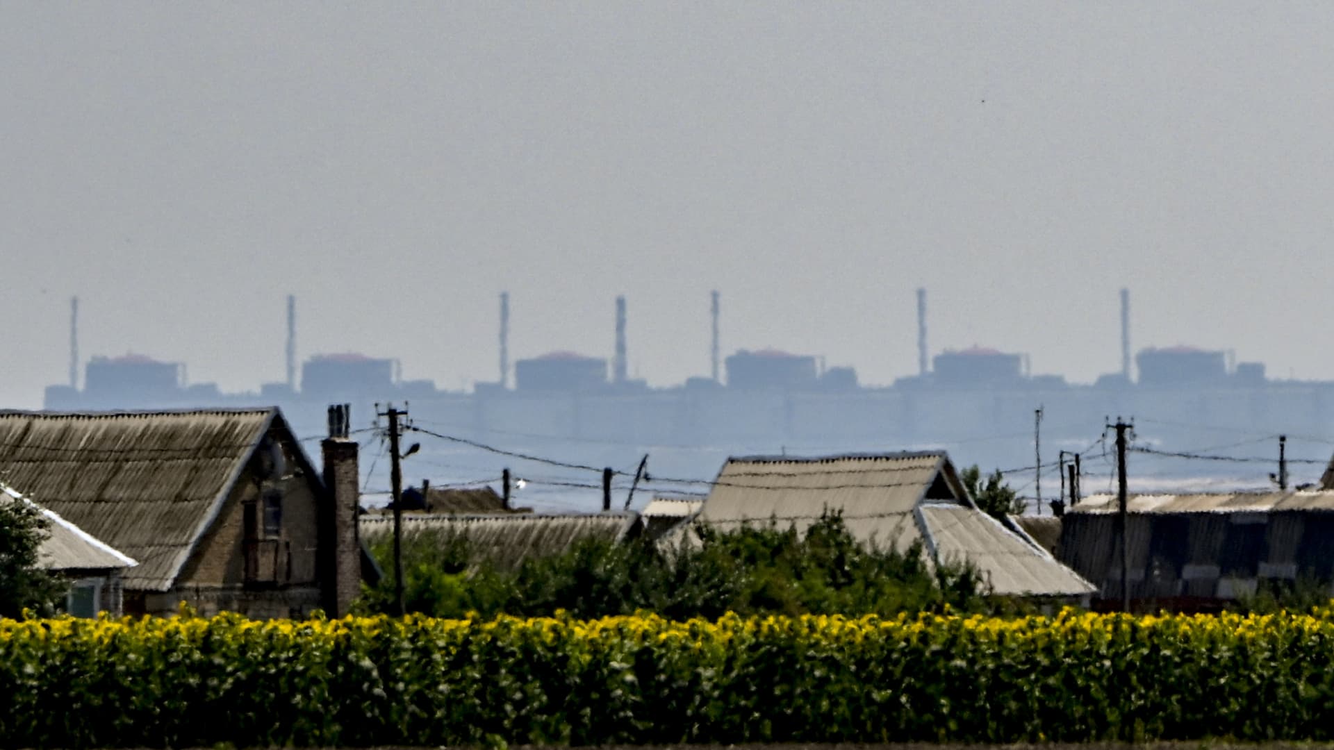 Zaporizhzhia Nuclear Power Plant seen from Nikopol, 7 kilometers away.