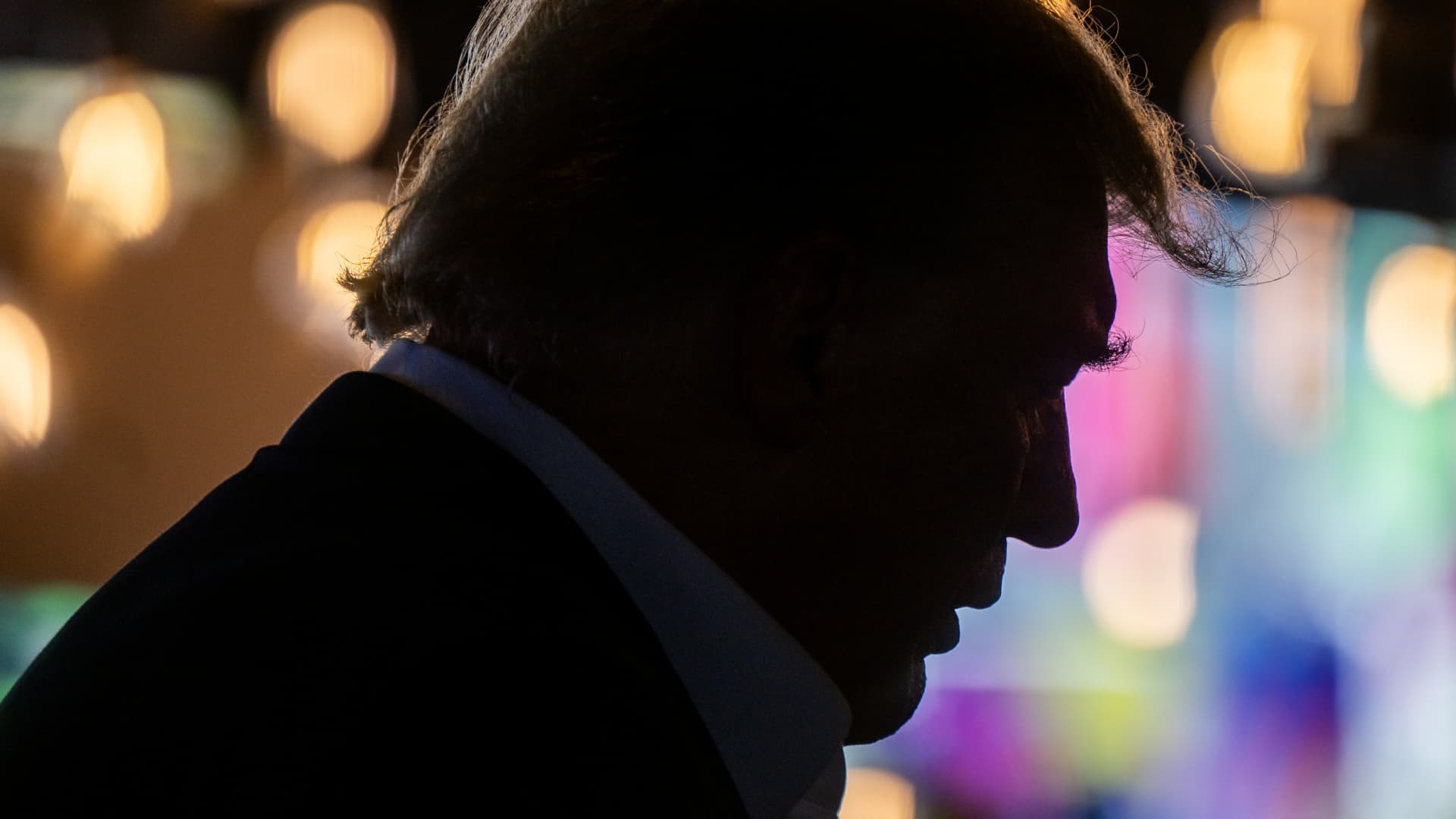 Republican presidential candidate and former U.S. President Donald Trump speaks during a rally at the Steer N' Stein bar at the Iowa State Fair on August 12, 2023 in Des Moines, Iowa.