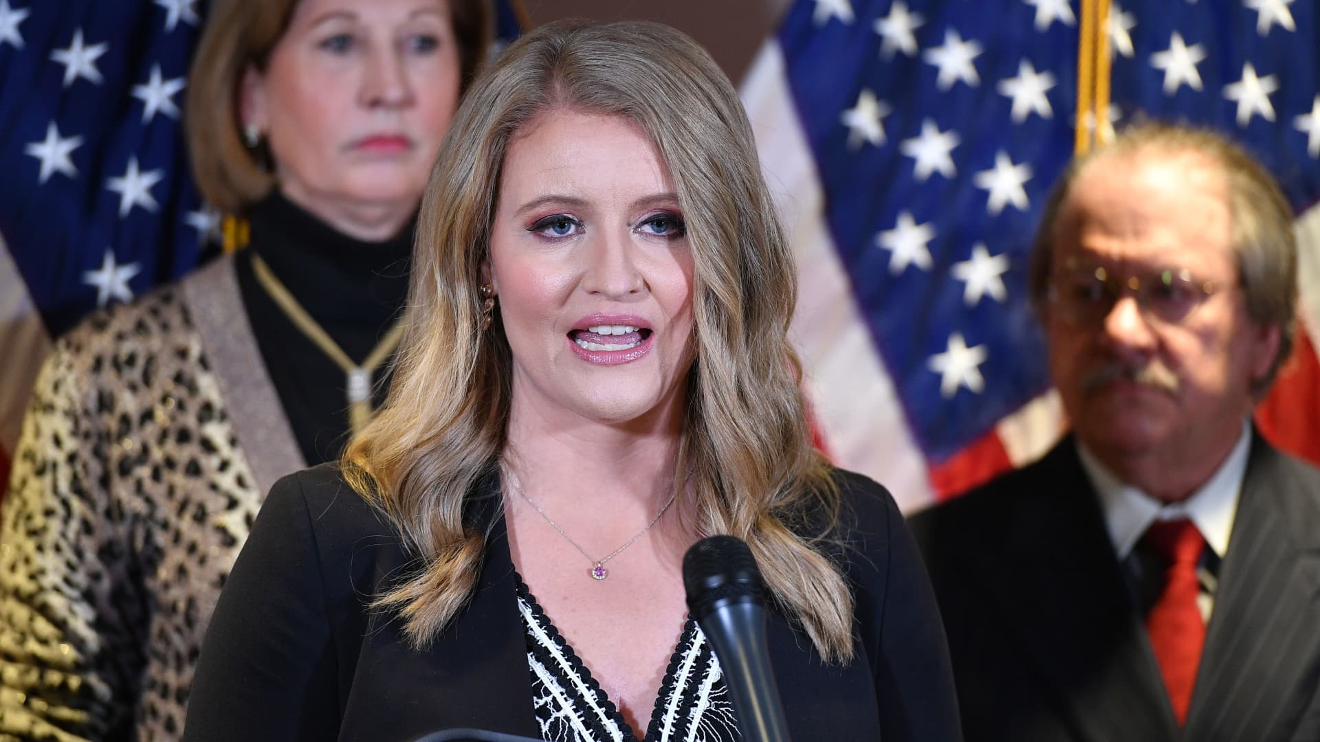 A November 19, 2020 photo shows attorney Jenna Ellis speaking during a press conference at the Republican National Committee headquarters in Washington, DC.
