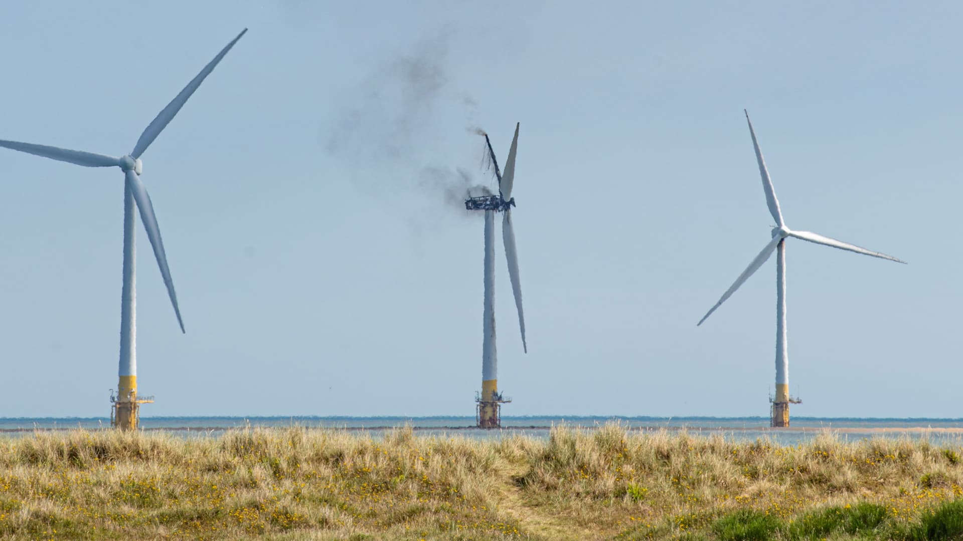 Offshore wind turbine catches fire off east coast of Britain