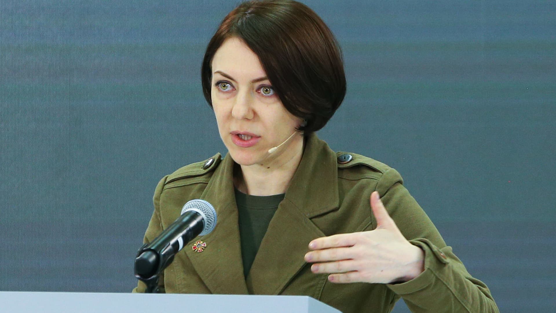 Ukrainian Deputy Defense Minister Hanna Maliar during a media briefing of the Security and Defense Forces of Ukraine in Kyiv on April 13, 2023.