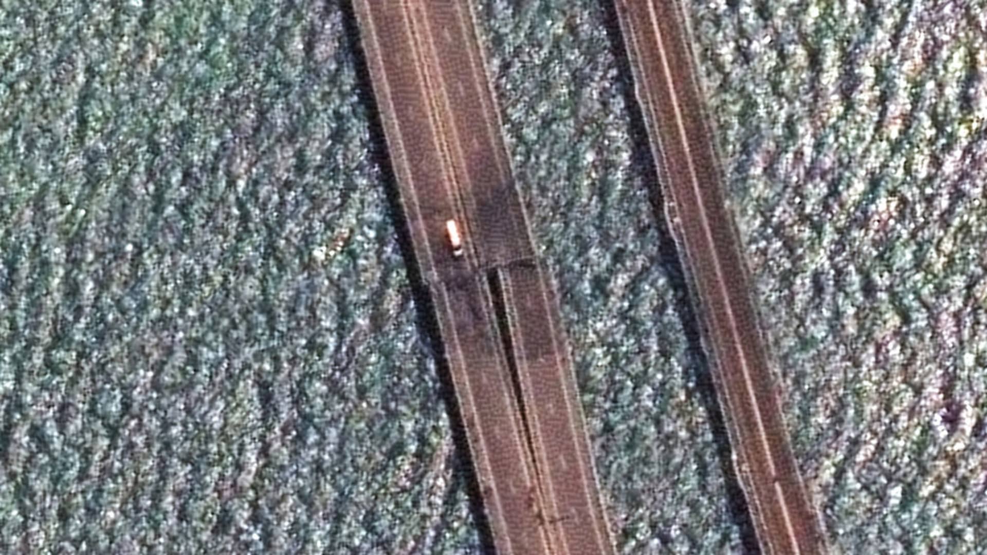 Maxar satellite imagery showing a super closeup view of Kerch Strait and the new damage to the Crimea Bridge which connects Crimea to Russia's mainland. Please use: Satellite image (c) 2023 Maxar Technologies.