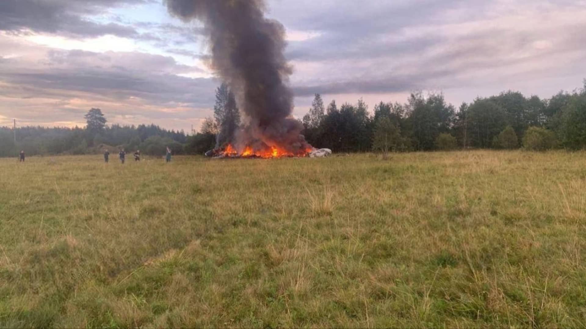 A view of site after a private jet, allegedly carrying Wagner head Yevgeny Prigozhin and other passengers crashed in Russia's northwestern Tver region, Russia on August 23, 2023.