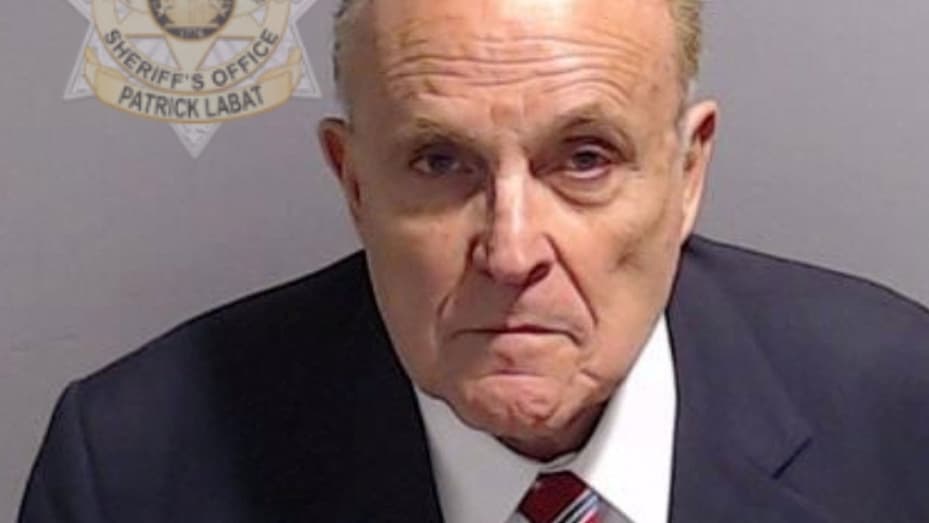 Rudy Giuliani, who served as former U.S. Donald Trump's personal lawyer, is shown in a police booking mugshot released by the Fulton County Sheriff's Office, after a Grand Jury brought back indictments against Trump and 18 of his allies in their attempt to overturn the state's 2020 election results in Atlanta, Georgia, U.S. August 23, 2023. Fulton County Sheriff's Office/Handout via REUTERS THIS IMAGE HAS BEEN SUPPLIED BY A THIRD PARTY.