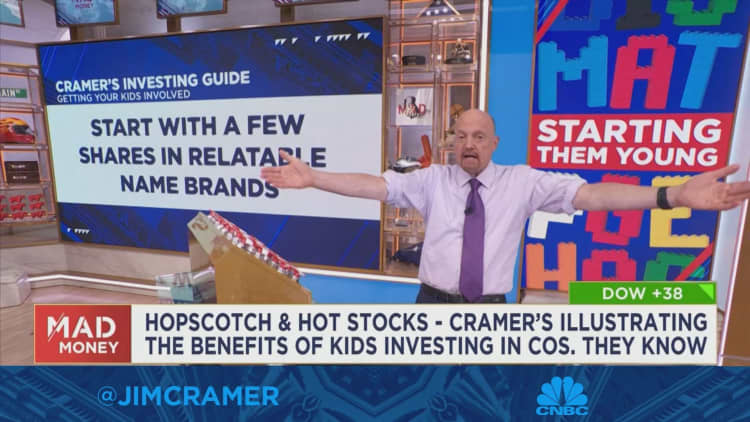 Teach kids about companies they know, show them their stocks can be owned by the public, says Jim Cramer