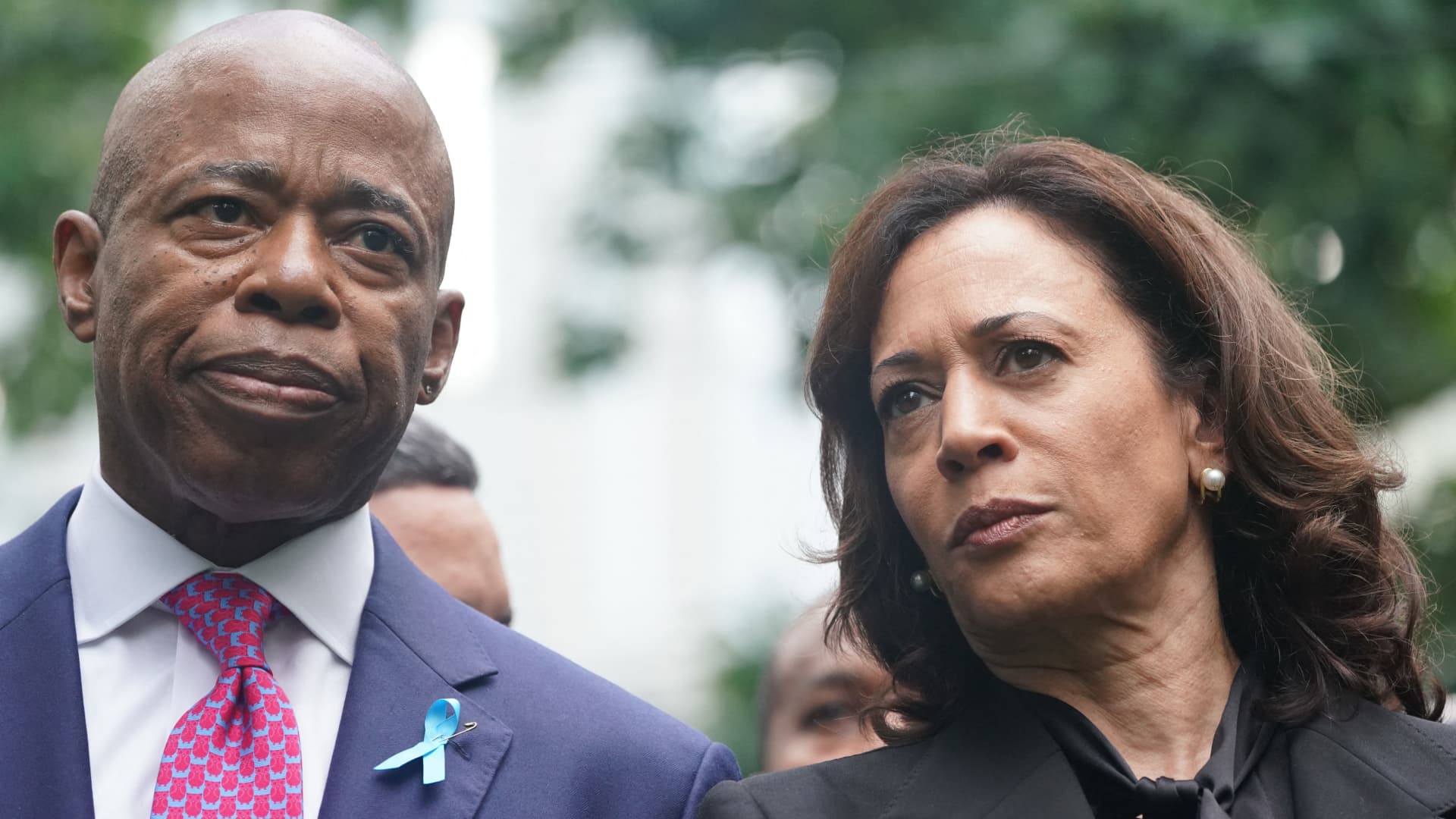 New York Mayor Eric Adams and U.S. Vice President Kamala Harris attend a remembrance ceremony on the 22nd anniversary of the 9/11 terror attacks, in New York City, Sept. 11, 2023.