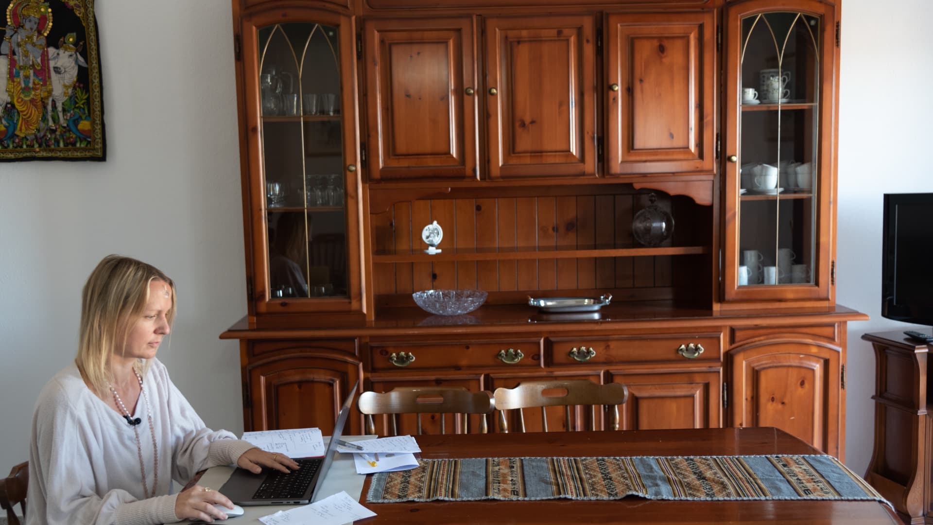 Clarese Partis working from her home in Ollolai, Sardinia.