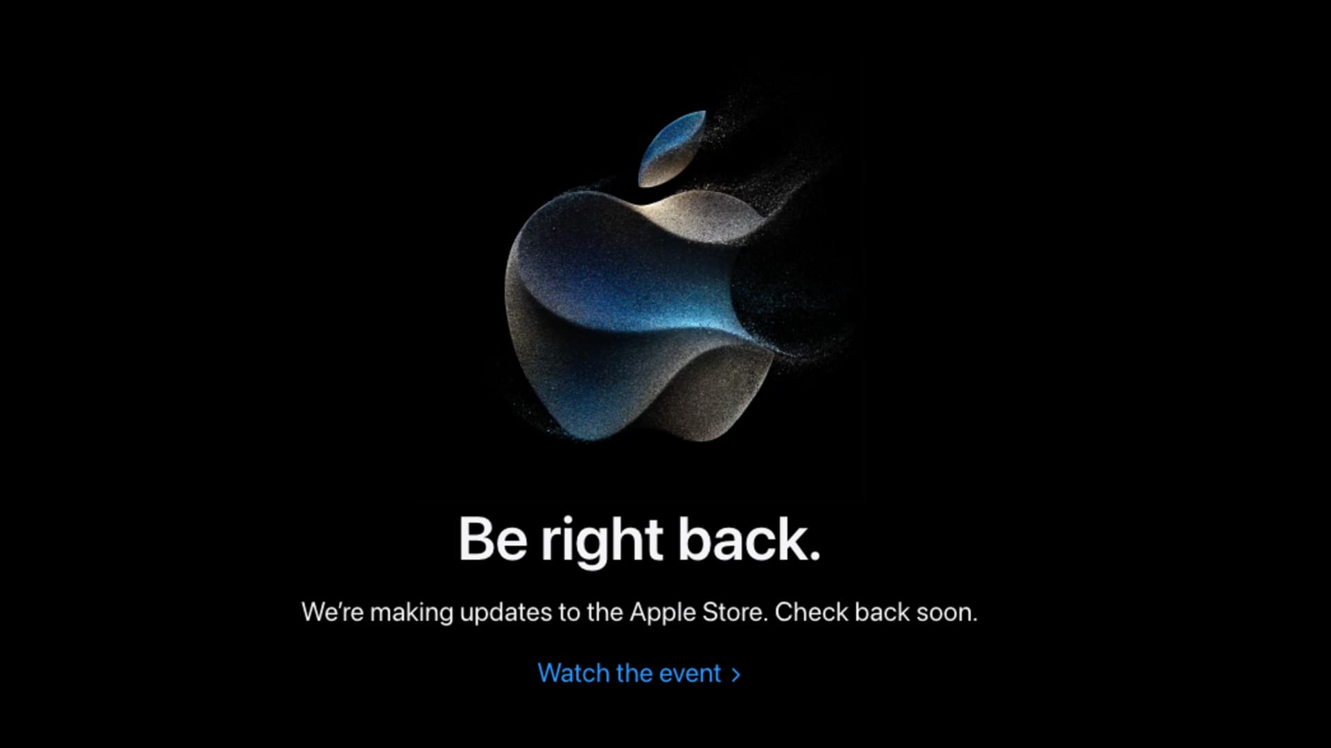 The Apple website is down as Apple gears up for a product event in Cupertino, California, on Sept. 12, 2023.