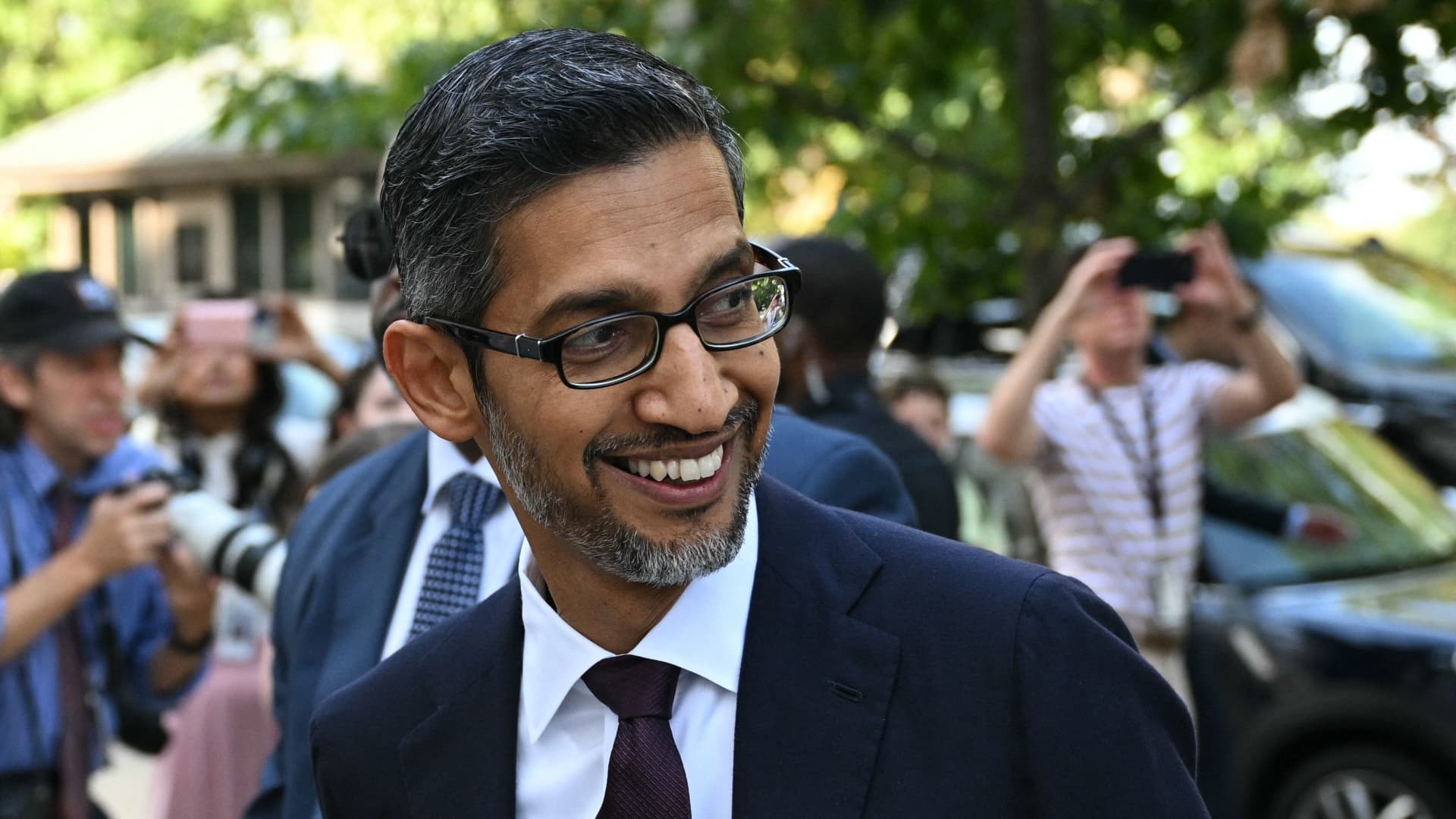 Google CEO Sundar Pichai, arrives for a US Senate bipartisan Artificial Intelligence (AI) Insight Forum at the US Capitol in Washington, DC, on September 13, 2023.