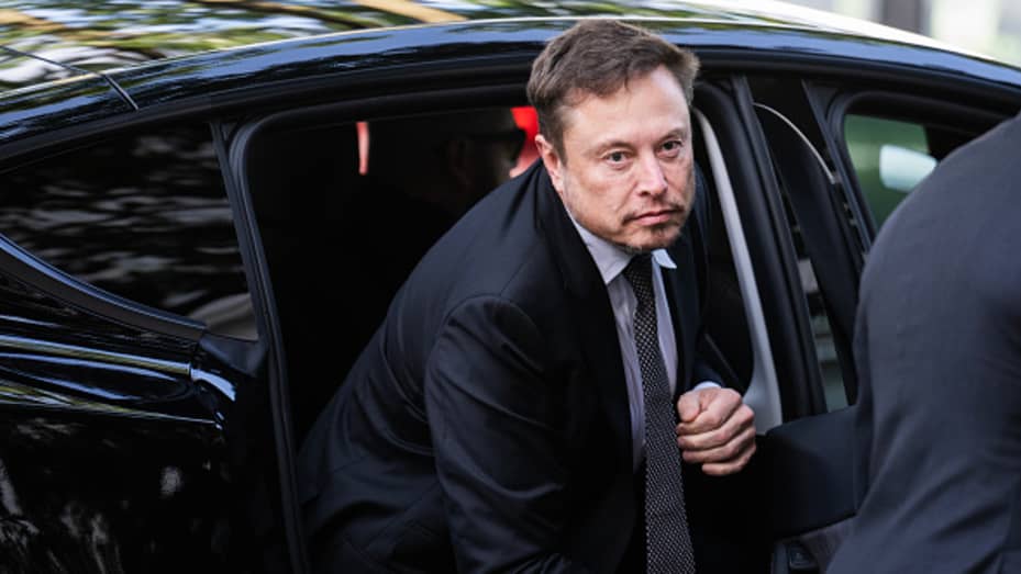 Elon Musk, CEO of Tesla and owner of X, arrives for the Inaugural AI Insight Forum in Russell Building on Capitol Hill, on Wednesday, September 13, 2023.