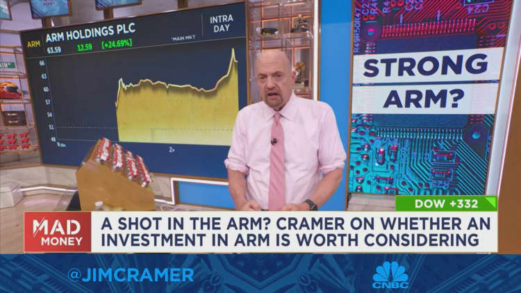 There's not much upside left to Arm's rally based on near-term numbers, says Jim Cramer