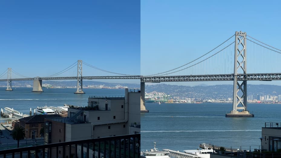 On the left: 2x zoom photo taken with the iPhone 15 Pro Max. On the right: 5x zoom photo taken with the iPhone 15 Pro Max