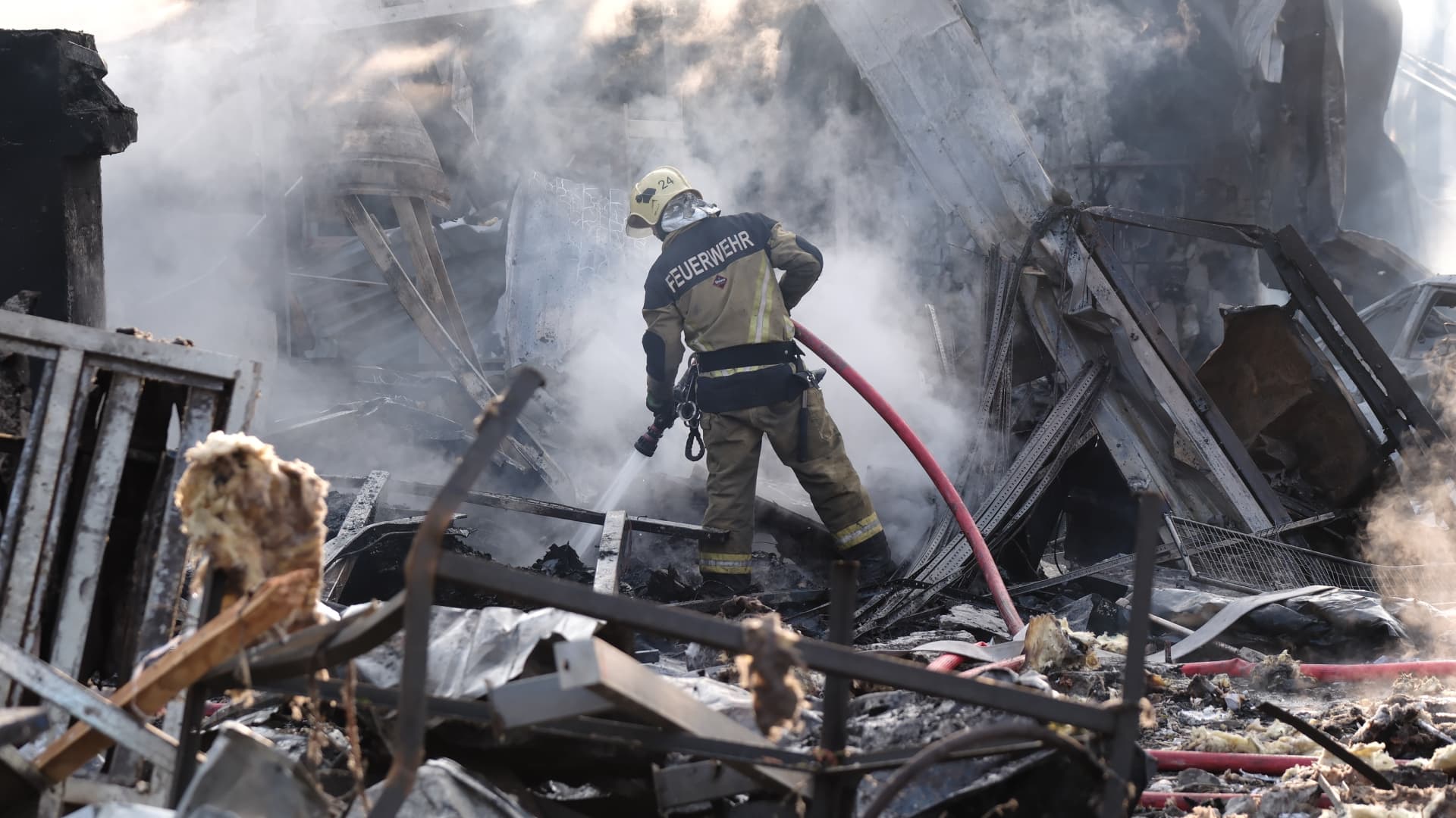 Rescuers in the Darnytskyi district of Kyiv on Sept. 21, 2023.
