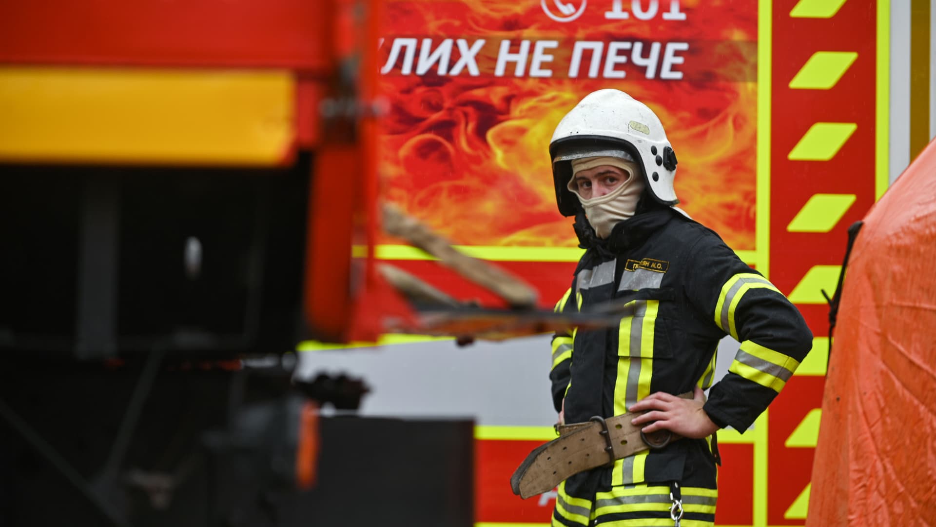 An Ukrainian emergency service worker in Lviv, western Ukraine, this week.