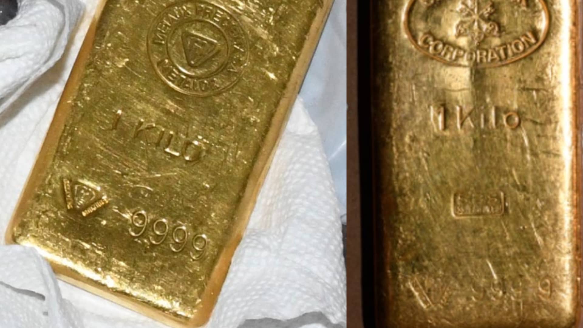 Two of the gold bars DAIBES provided are depicted in the photographs.