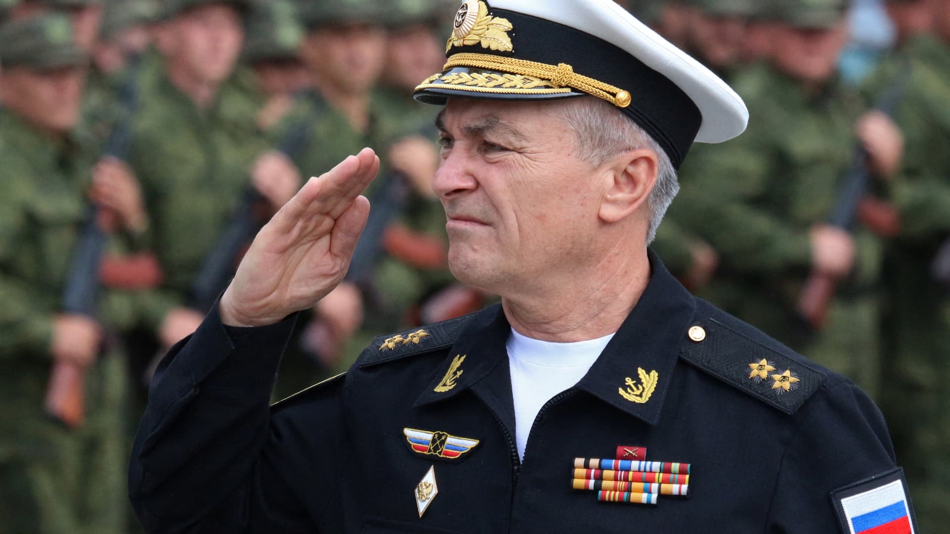 Viktor Sokolov attends a ceremony marking the 240th anniversary of Russia's Black Sea Fleet in Sevastopol, Crimea, on May 13, 2023.