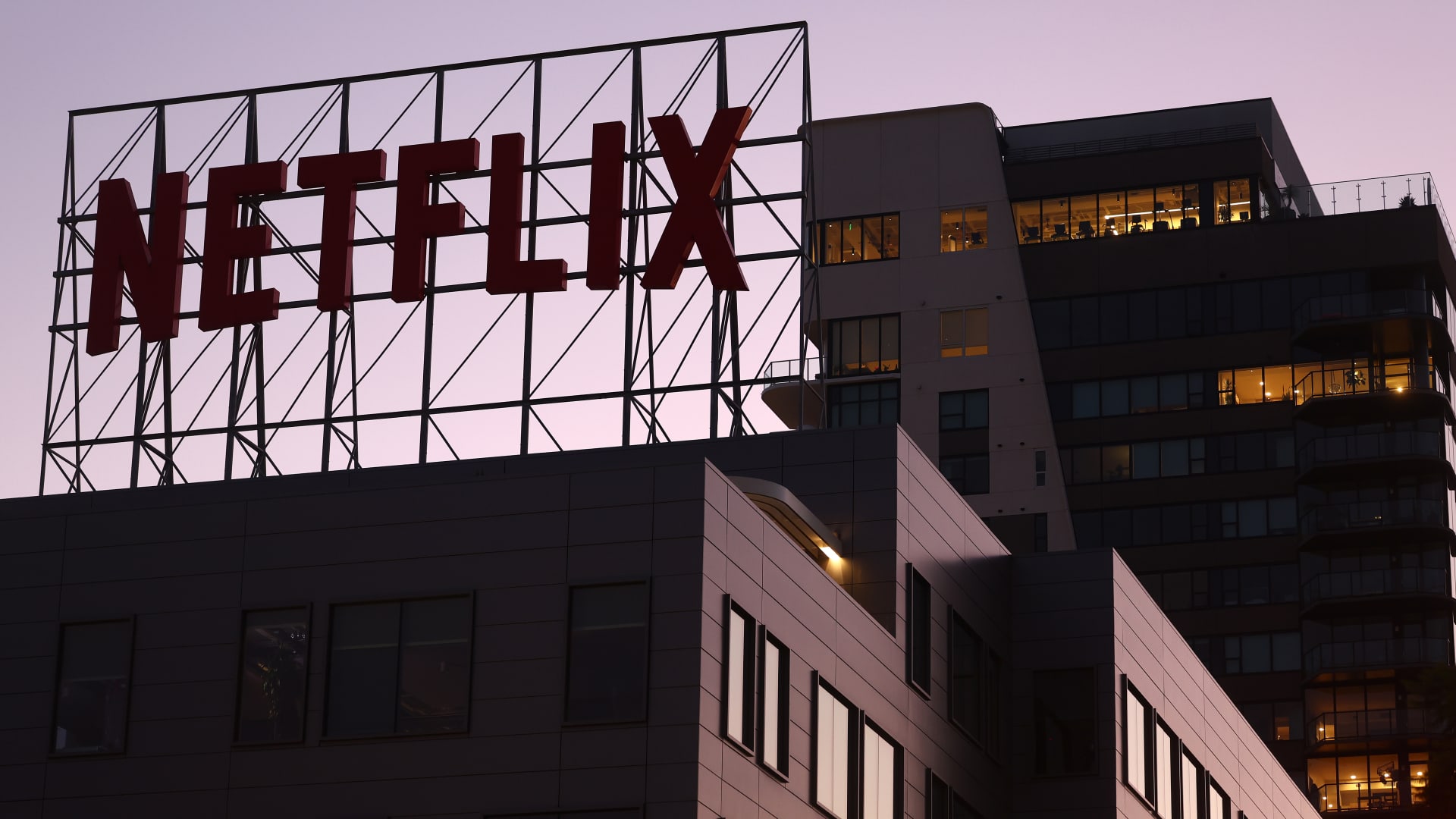 The Netflix logo is displayed at its corporate offices in Los Angeles on Sept. 25, 2023.