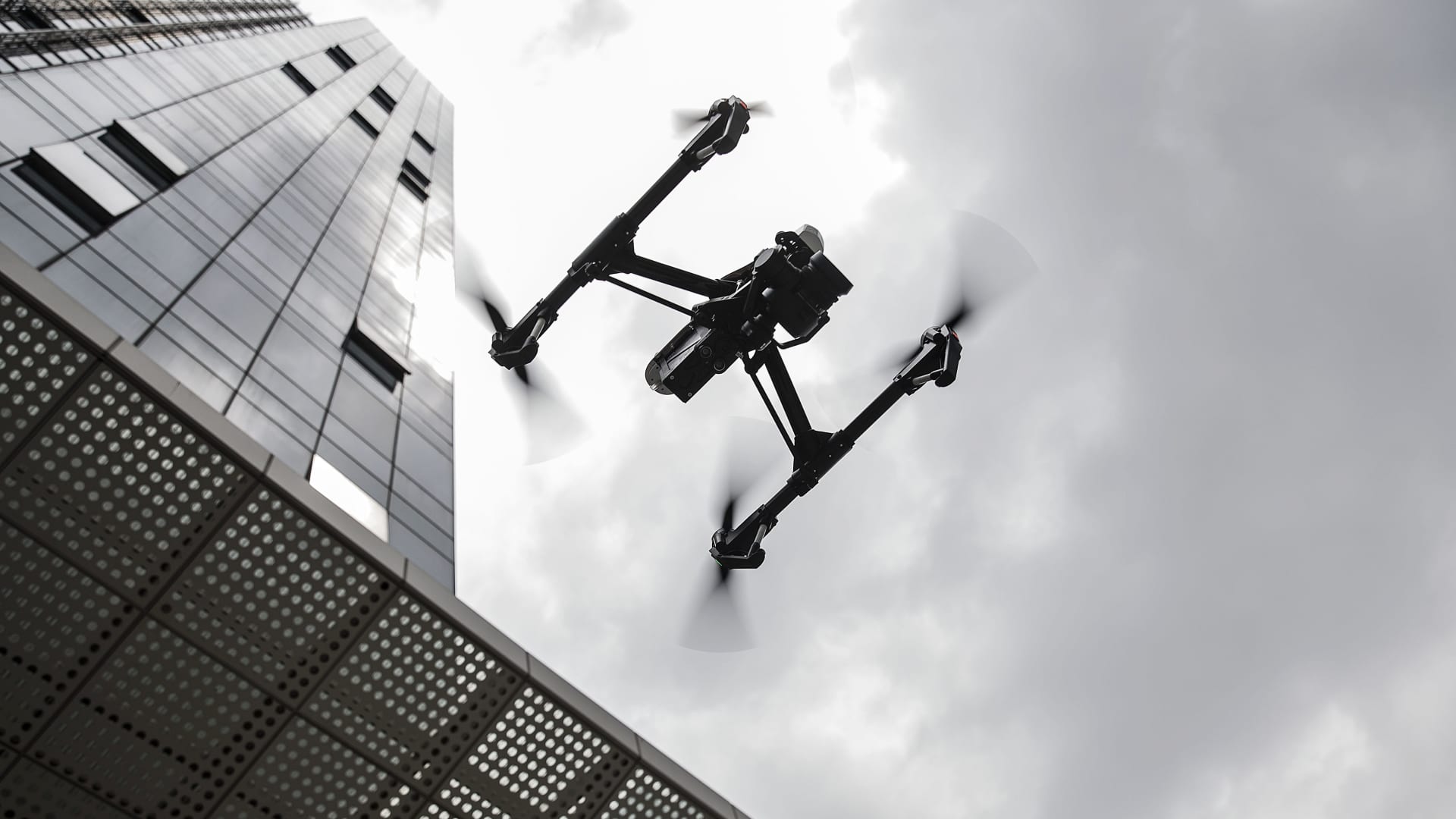 A DJI Inspire 1 Pro drone is flown during a demonstration at the SZ DJI Technology Co. headquarters in Shenzhen, China, on Wednesday, April 20, 2016.