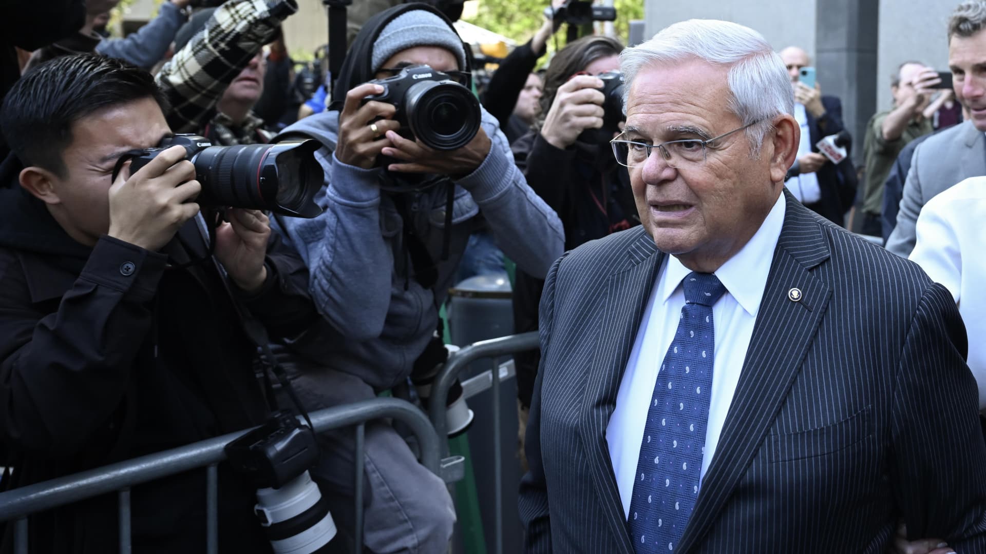 Menendez to address Senate Democrats as most of them urge he resign after bribery charges