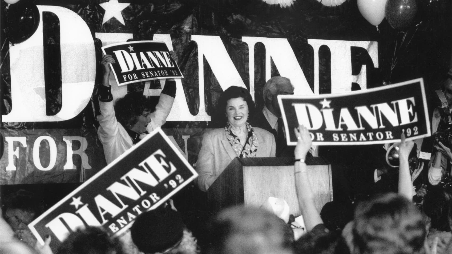Candidate Dianne Feinstein celebrates her primary win, June 2, 1992.