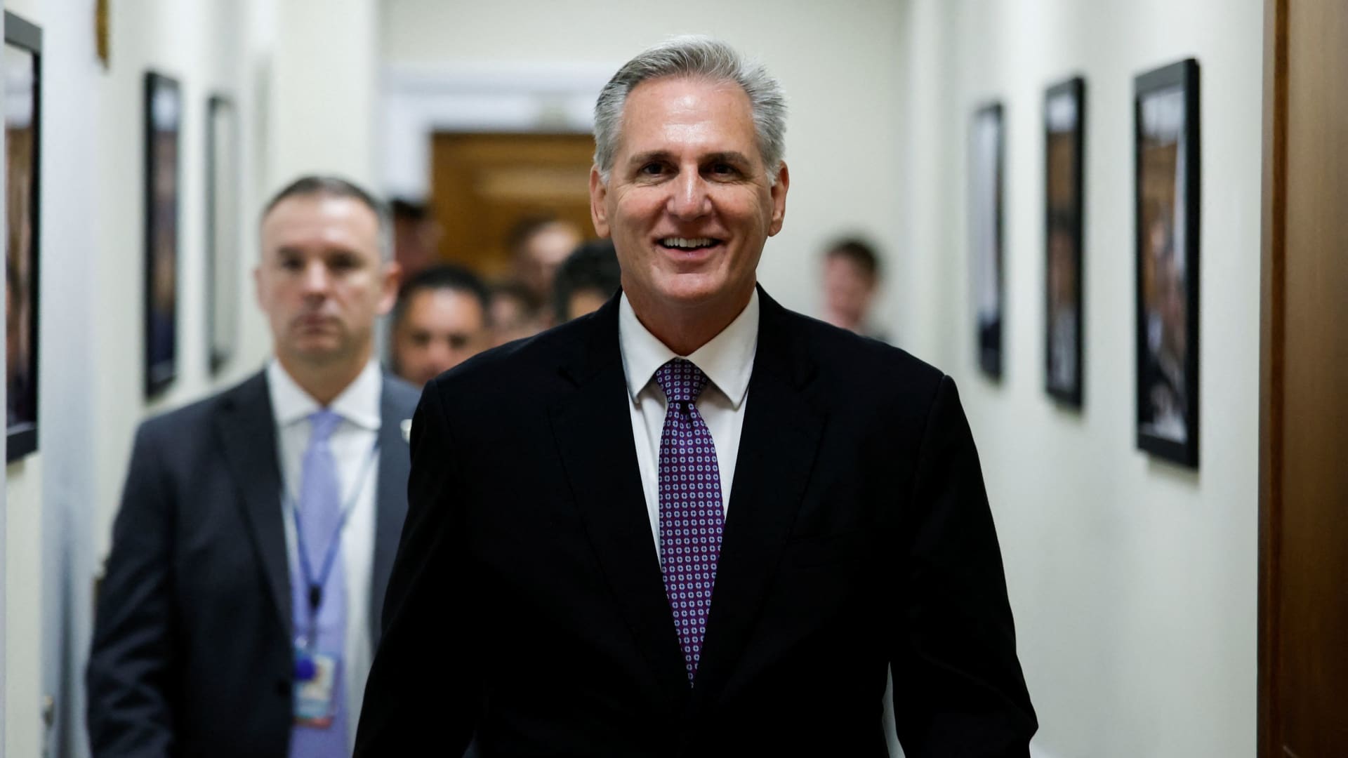 U.S. House Speaker Kevin McCarthy (R-CA) arrives to speak with reporters about a looming shutdown of the U.S. government at the Capitol in Washington, U.S., September 29, 2023. 