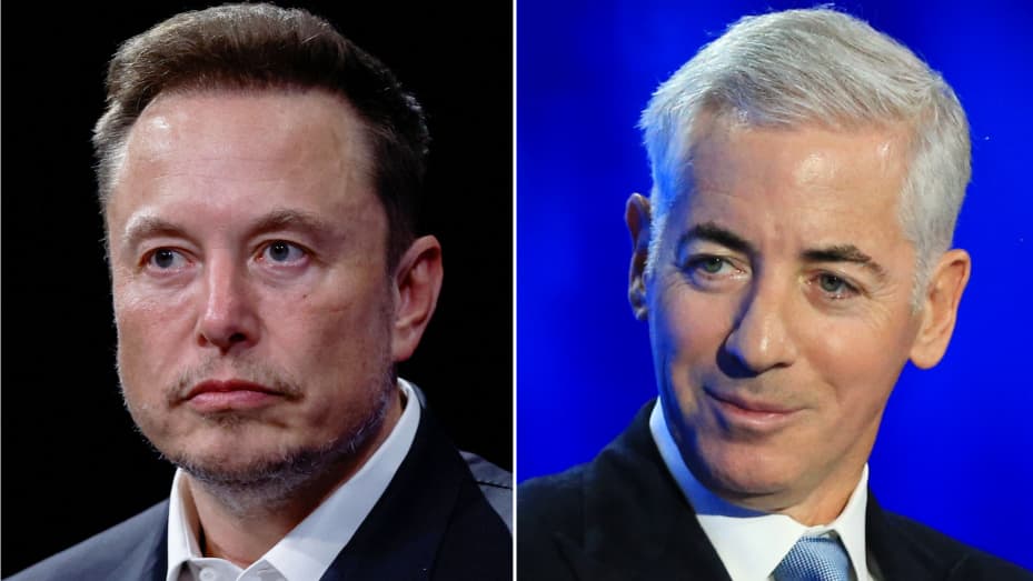 Elon Musk, left, and Bill Ackman.