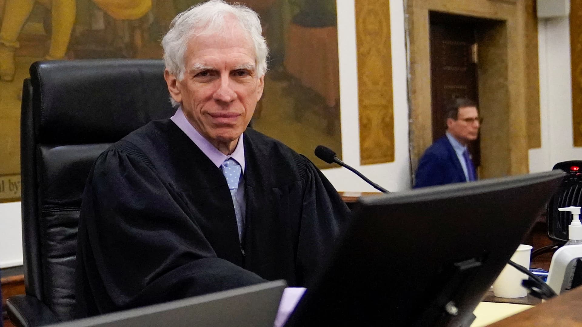 Judge Arthur Engoron is seen in the courtroom before the start of former U.S. President Donald Trump’s civil business fraud trial at the State Supreme Court building in New York on Oct. 4, 2023.