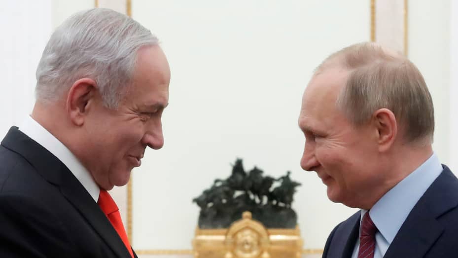 Russian President Vladimir Putin meets with Israeli Prime Minister Benjamin Netanyahu at the Kremlin in Moscow on January 30, 2020.